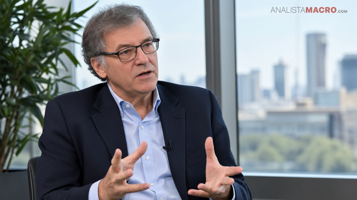 Hombre con gafas y cabello canoso, vestido con chaqueta oscura, gesticula mientras habla junto a una ventana.