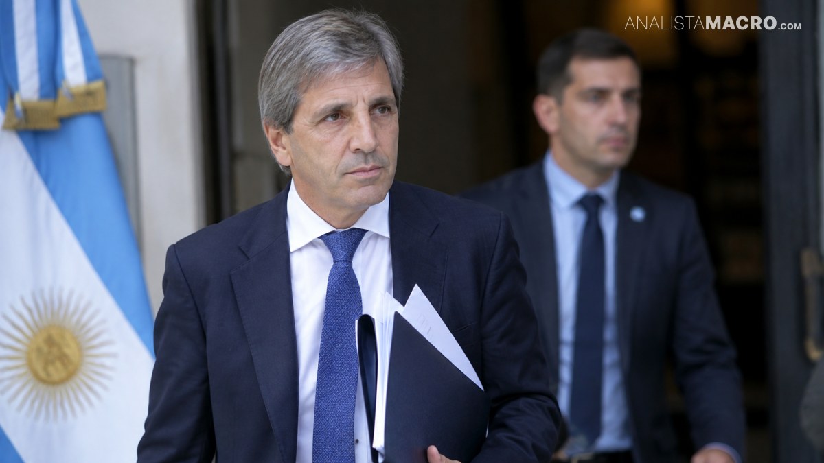 Un hombre de cabello gris, traje oscuro y corbata sostiene una carpeta, mientras otro hombre aparece detrás junto a una bandera.