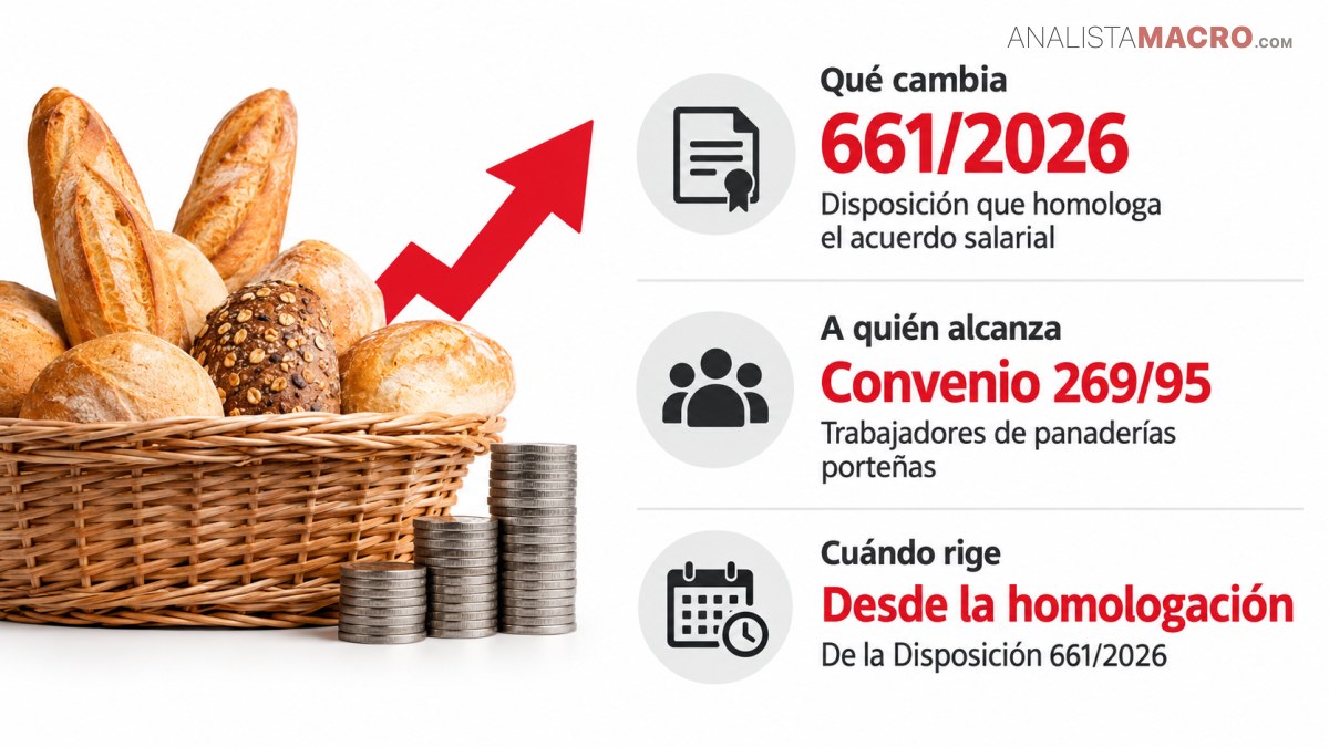Una canasta con panes y pilas de monedas aparece junto a una flecha ascendente y texto sobre la homologación salarial del Convenio 269/95.