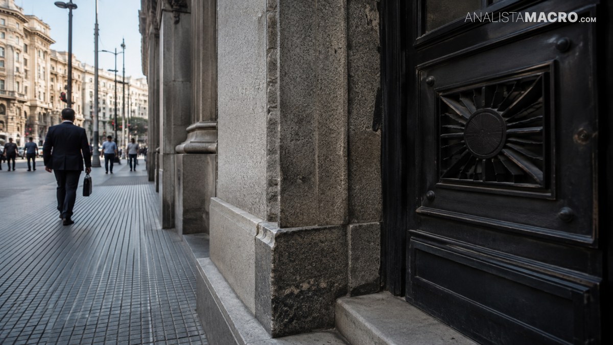 Hombre camina por una acera adoquinada junto a una fachada monumental y una gran puerta negra ornamentada.