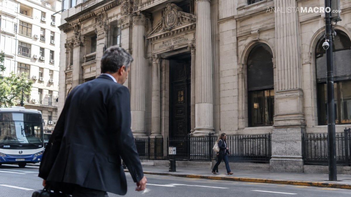 Un hombre camina frente a un imponente edificio de piedra con columnas, mientras un autobús circula por la calle.