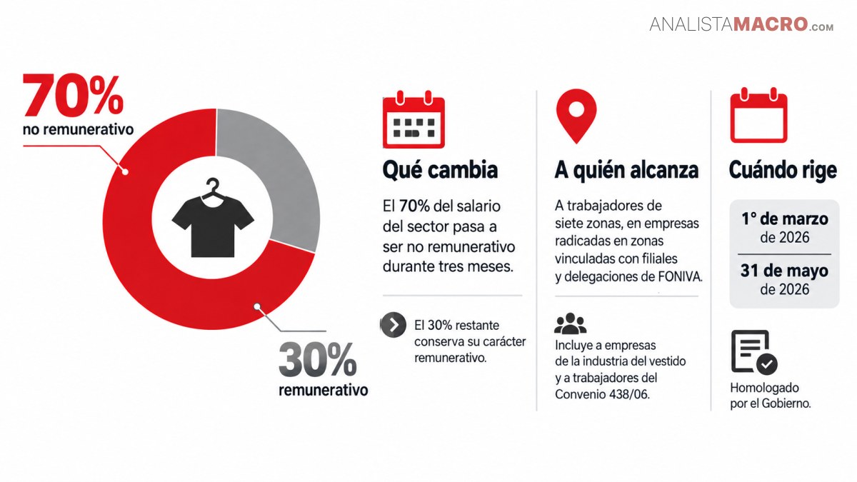 Infografía sobre cambios salariales, alcance a trabajadores y fechas de vigencia, con porcentajes y símbolos explicativos.